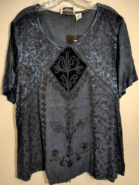 NWT Pretty Pink Y2K Burnout Velvet Blouse Whimsigoth Beaded Fairycore Top L